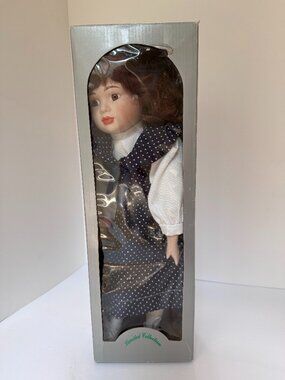 Limited Collection Porcelain Doll 16in Navy Polka Dot Dress NIB